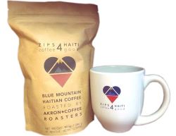 Bag of Blue Mountain Haitian Coffee and coffee mug